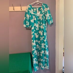 Vintage Helena’s Made in the USA Blue Hawaiian Maxi Dress Mumu Large